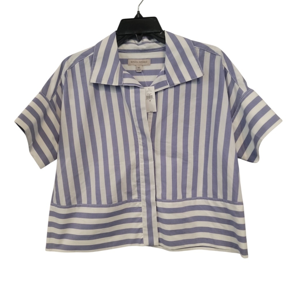 Oversized Banana Republic Striped Blue and White Blouse